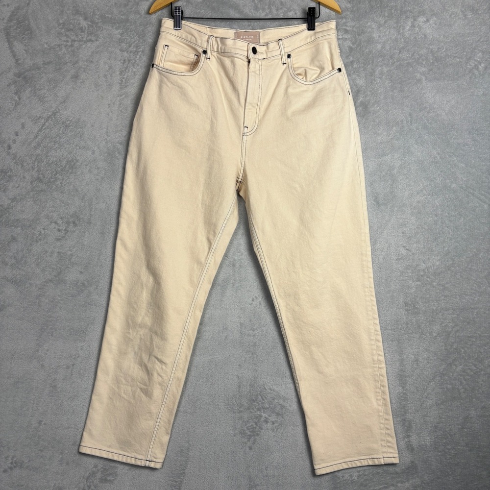 Everlane The Cheeky Jean High Rise Straight Leg Women's Size 33 Beige Minimalist